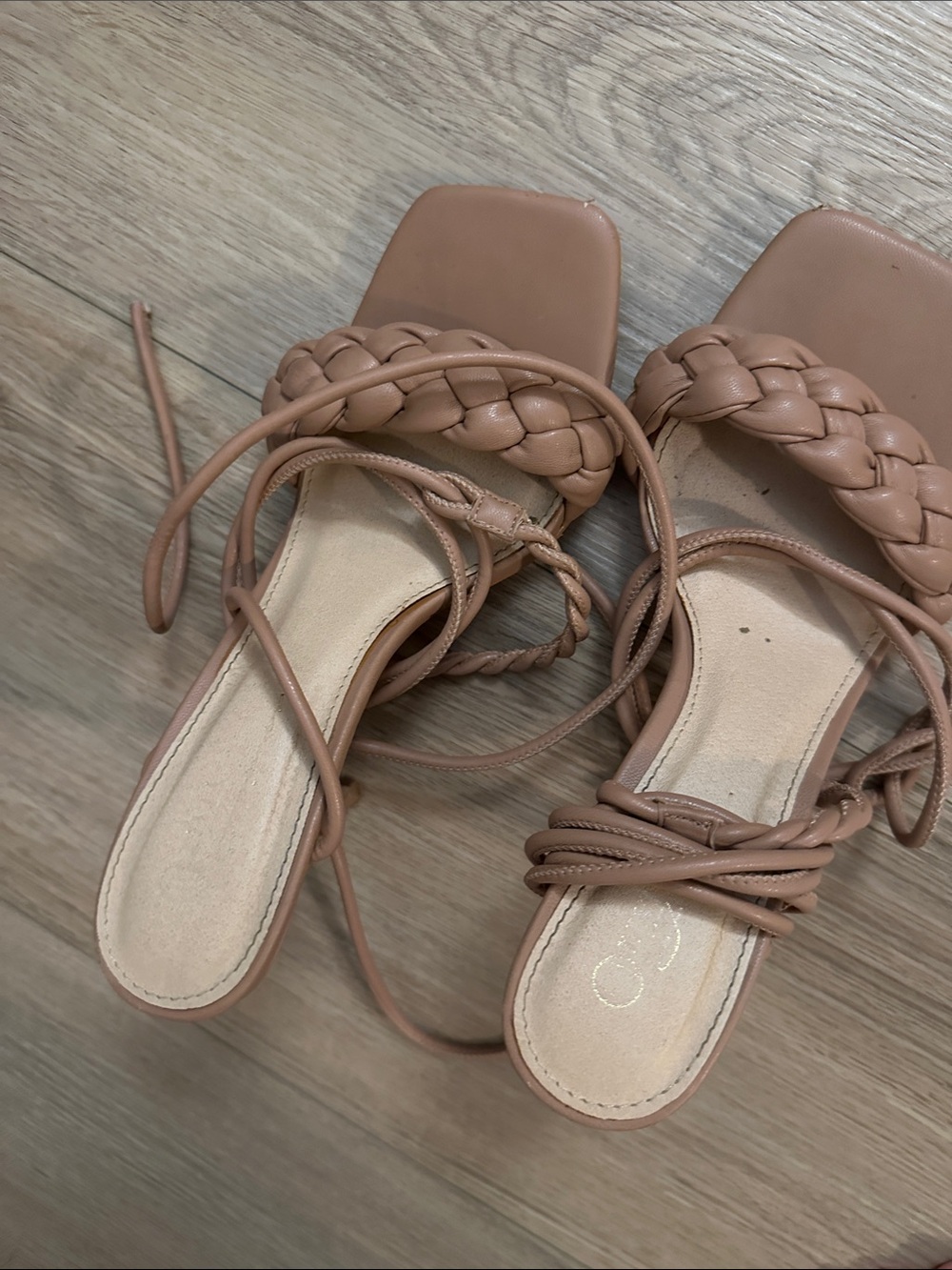 Braided Lace-Up Women's Sandals in Nude